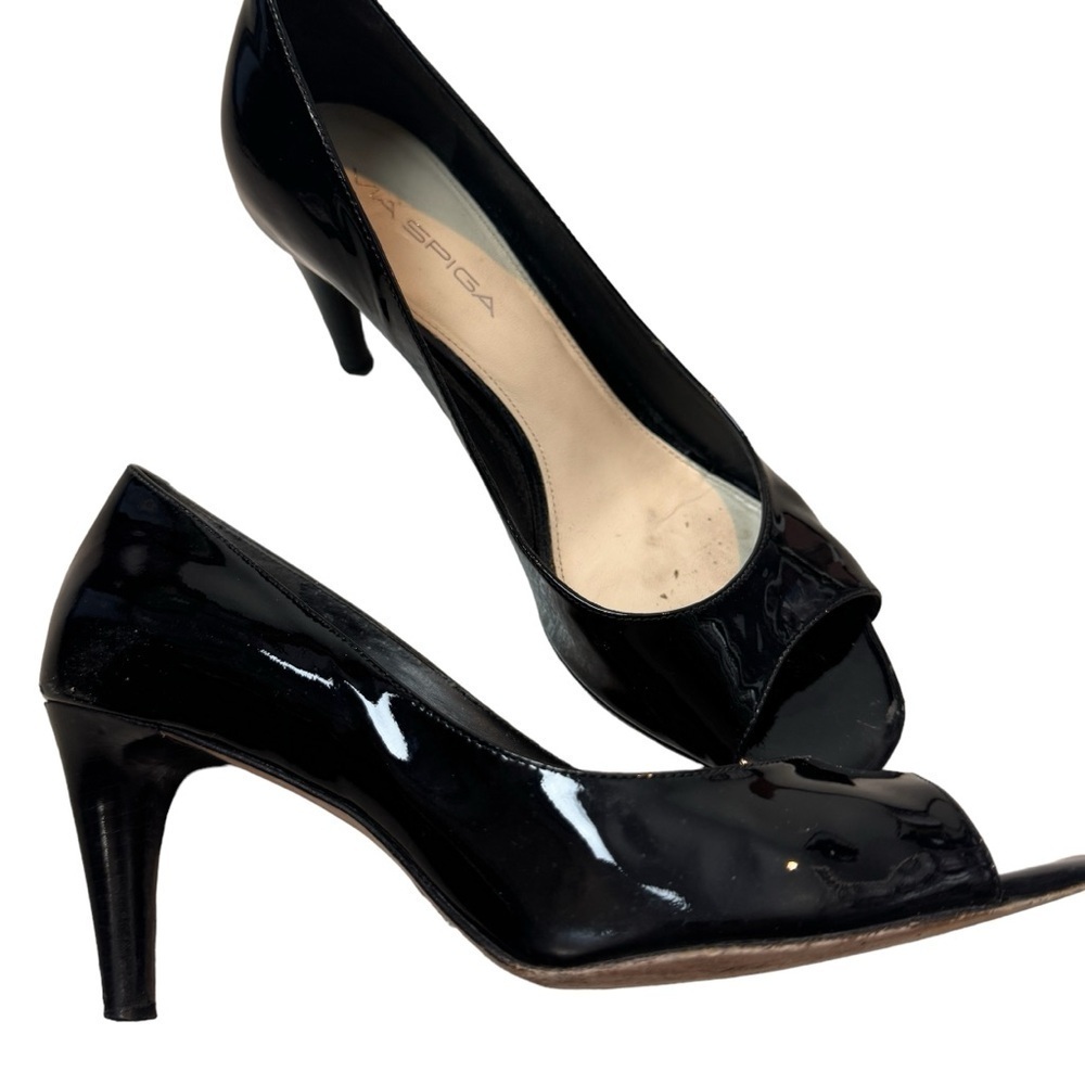 Via Spiga open toe heels black leather pump